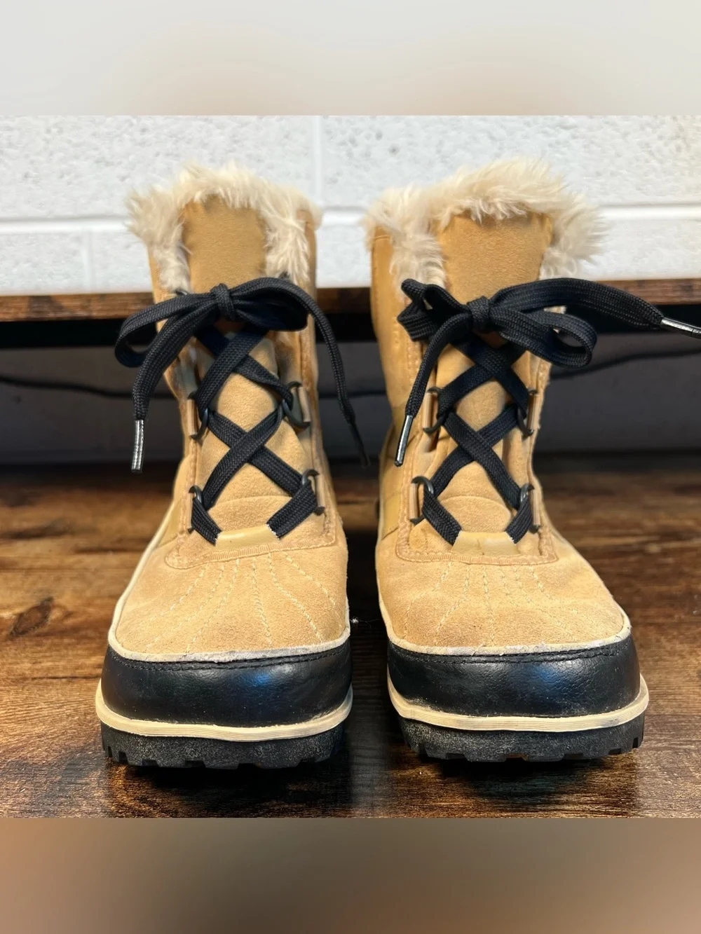 Sorel Boots Waterproof Winter Tan Suede Leather Faux Fur Women's 6.5